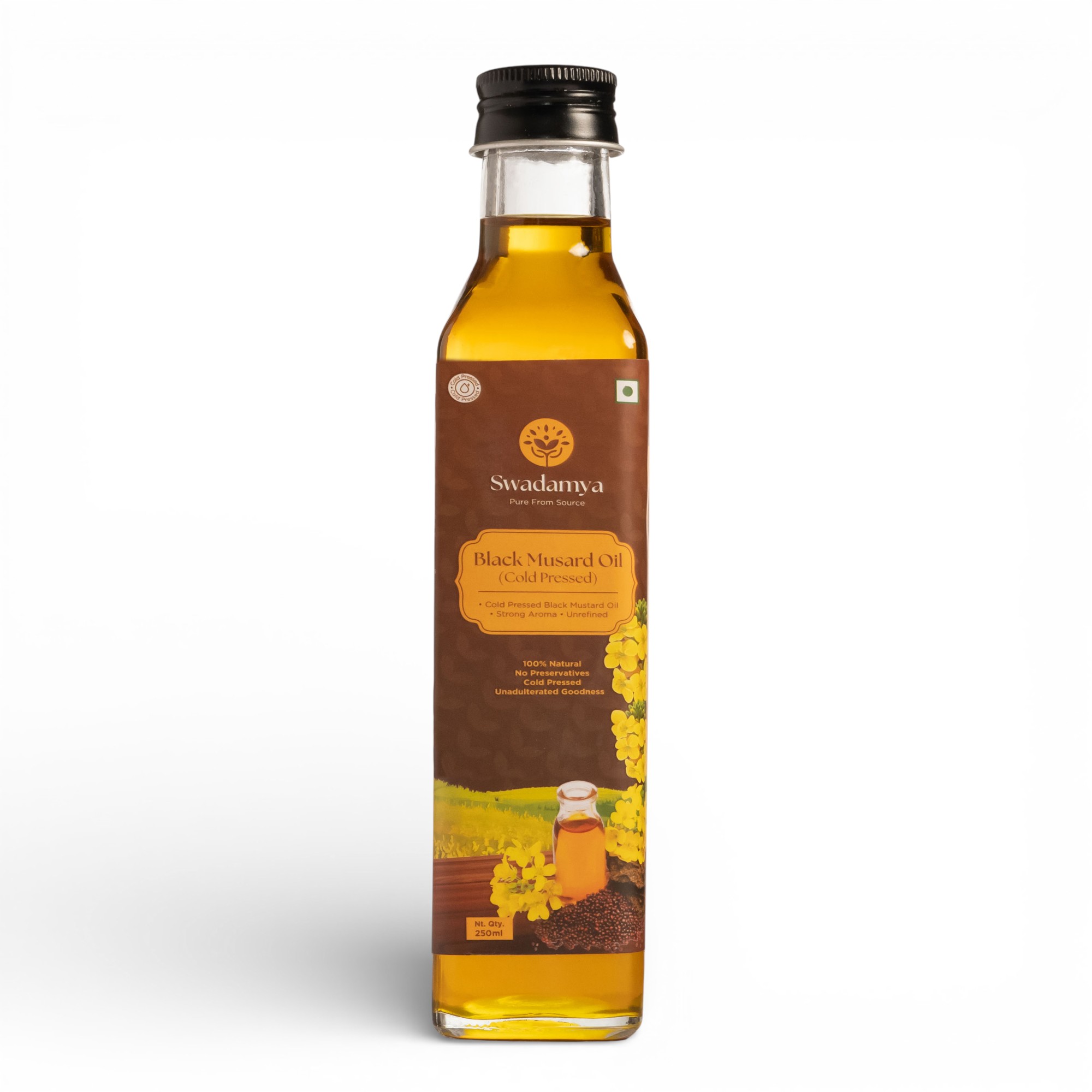 Swadamya Black Cold Pressed Mustard Oil 250 ML Front Image Product